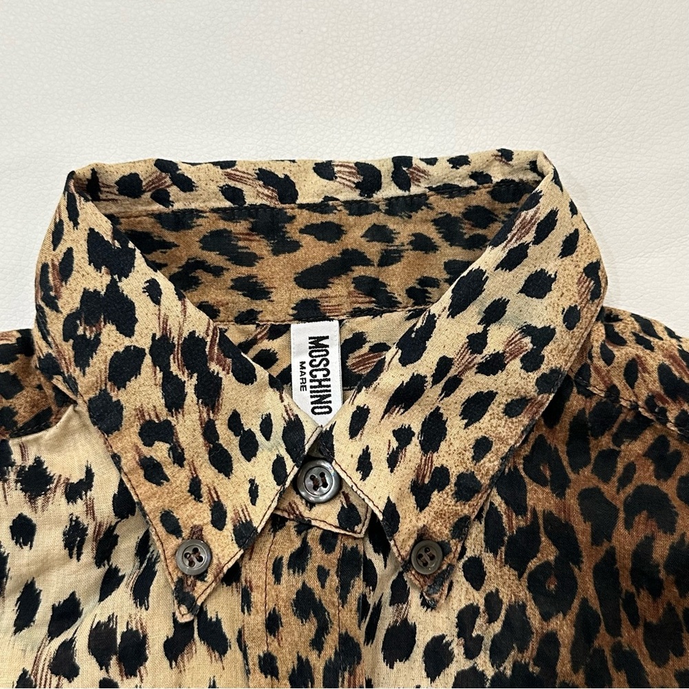 Vintage Moschino Mare Leopard Print Casual Button-Down Shirt US 32/S IT 40 - Picture 7 of 13